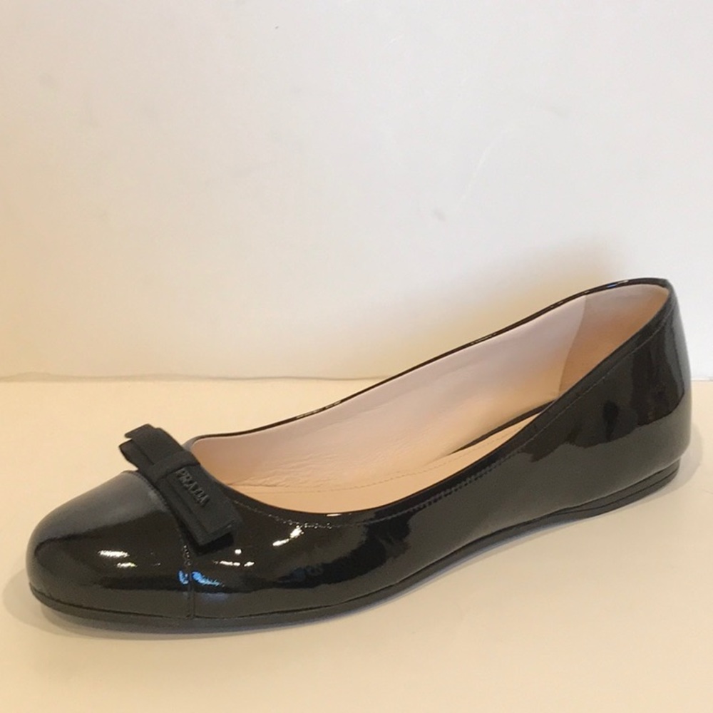 Prada black patent leather ballet flats